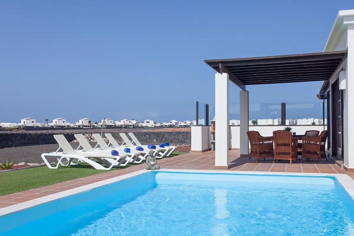 Outdoor pool with loungers and covered terrace, Hipoclub Villa Aguamarina 2